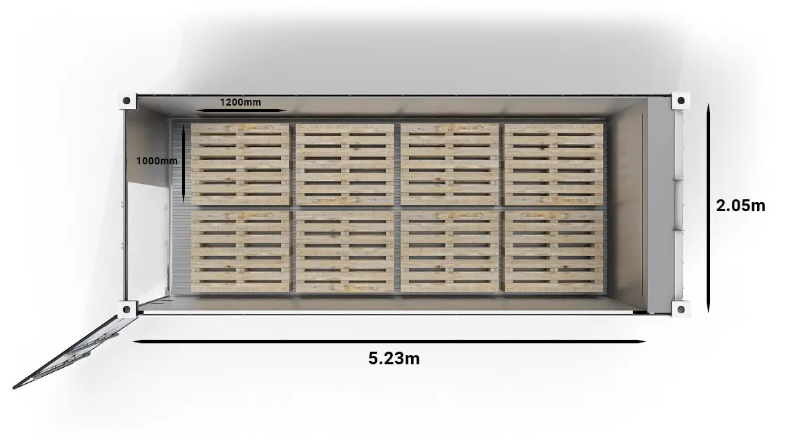 8 UK Pallets in a 20ft UltraFreezer